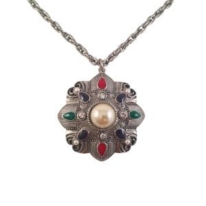 Victorian  Style Silver Tone Medallion Necklace